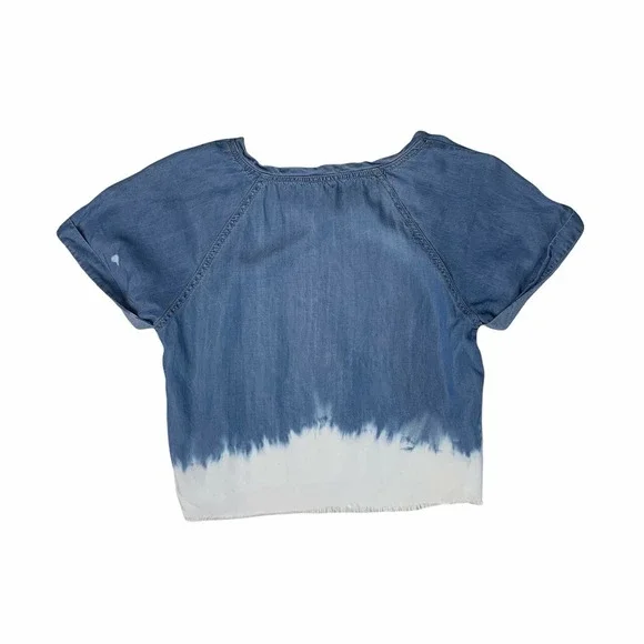 Life in Progress Cropped Denim Shirt Size Small Distressed Ombré Tie‎ Dye Bleach - Picture 2 of 5